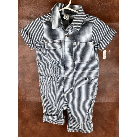 Baby Gap 1pc Romper & Sun Hat Shorts 6-12 Mo Outfit Striped Train Conductor NWT - Picture 5 of 7